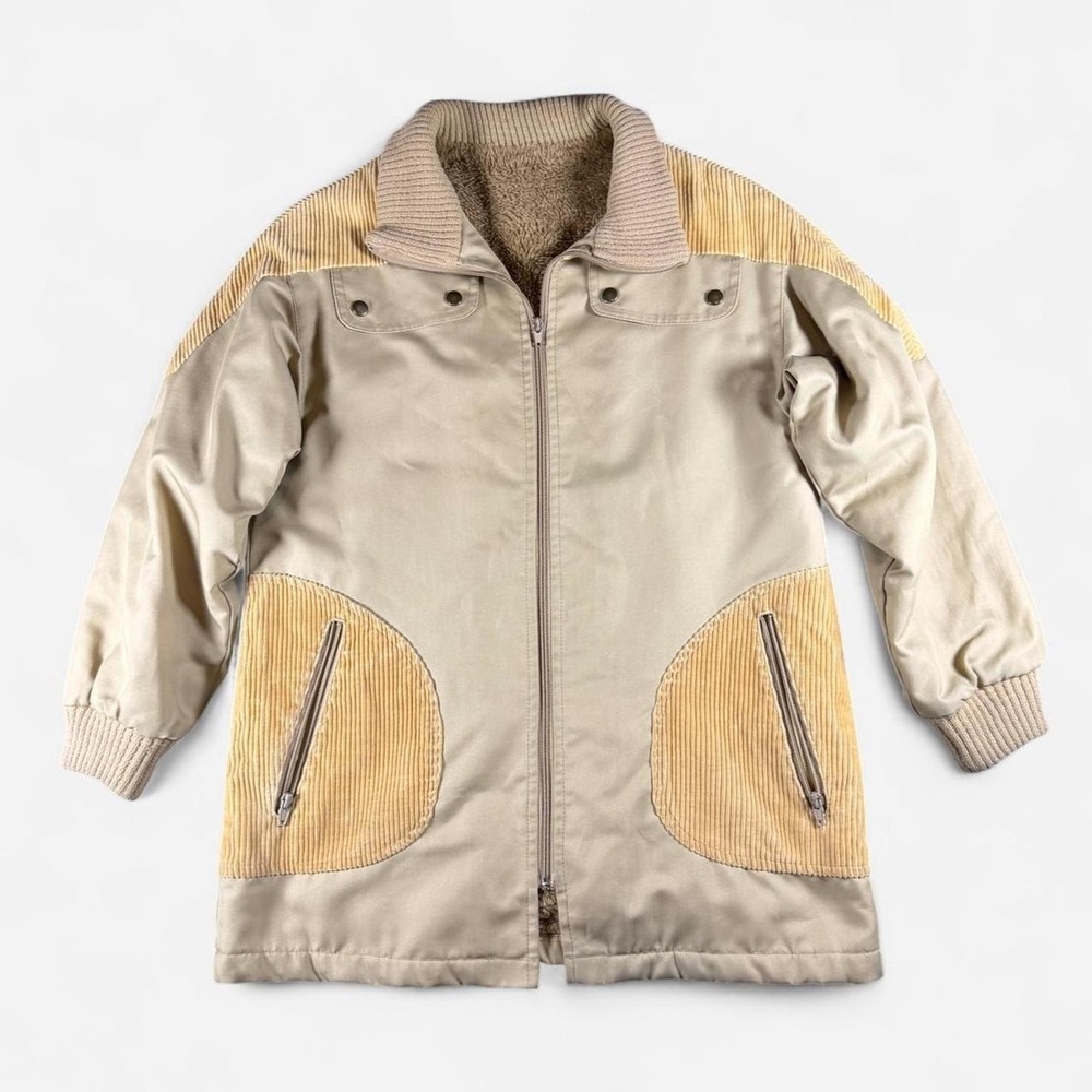 Vintage 70s-80s Smug Beige Two Tone Sherpa Lined Corduroy Panel Jacket Size M